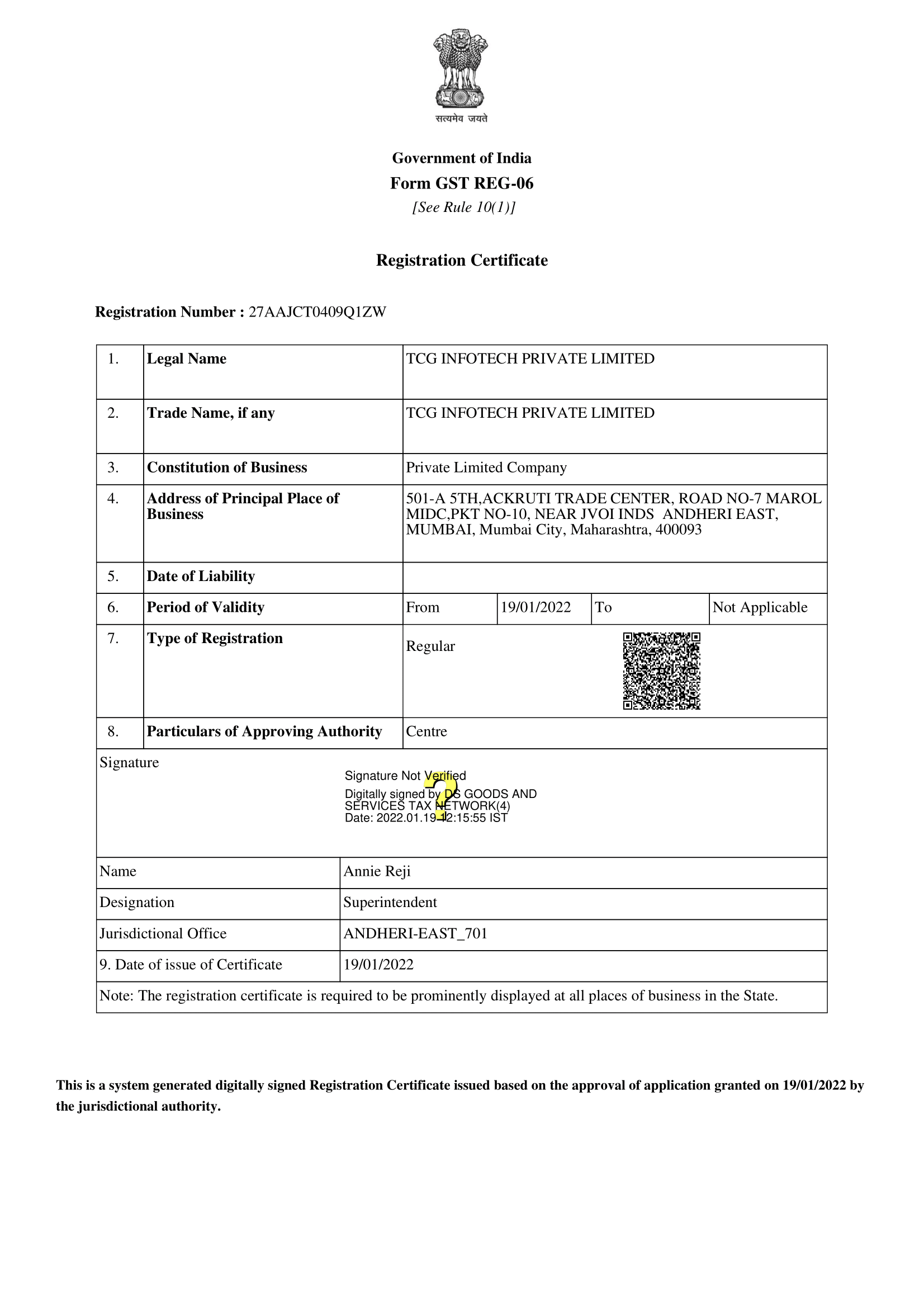 GSTN- TCG INFOTECH PVT LTD-1